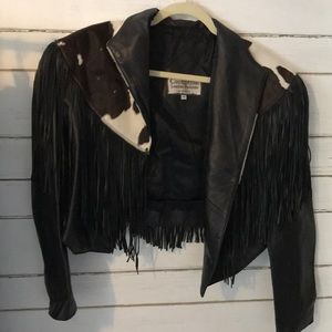 VINTAGE Leather with real cowhide jacket